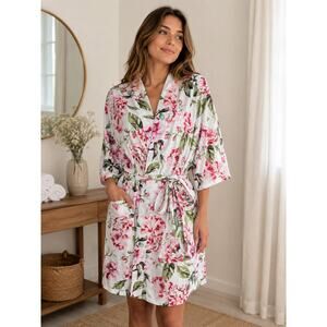 Show Me Your Mumu Floral Robe Cover Up O/S Pink White Kimono Lounge